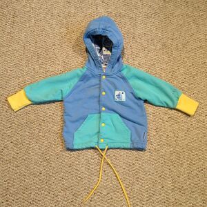 Vintage Gymboree Rainbow Tag Infant Sweatshirt Hoodie Blue Green Sailboat Snap